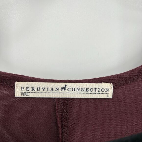 PERUVIAN CONNECTION Artista Purple Brown Long Sleeve Jersey Midi Dress Large - Picture 7 of 8